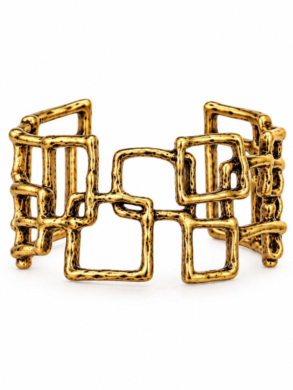 Yellow Gold Plated Yellow Brass Square Cuff Bracelet - Lost Wax Handmade